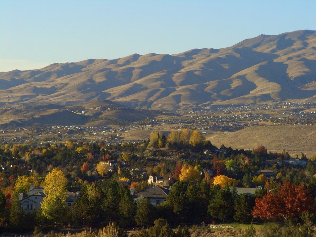 Autumn view over the Truckee Meadows toward the hills above Reno